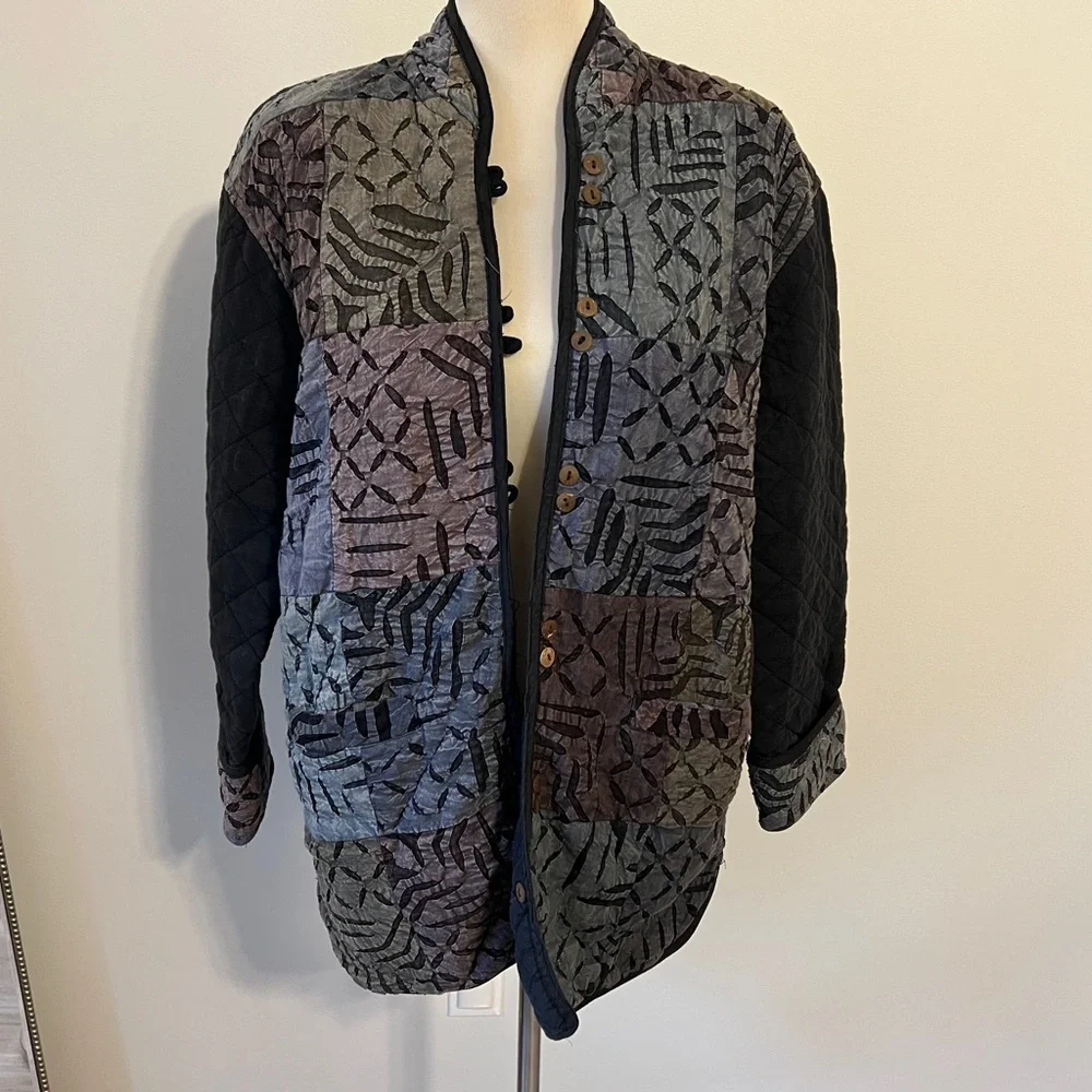 Vintage Sacred Threads Patchwork Quilted Jacket Earthy Tones Small - Picture 2 of 7